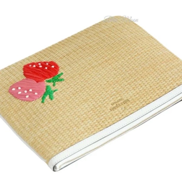 Kate Spade Strawberry Straw Zip Top Clutch Pouch - Picture 3 of 6